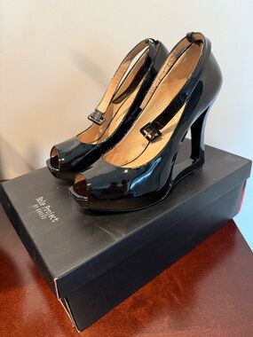 Bakers Black Patent Peep-Toe Mary Jane Heels
